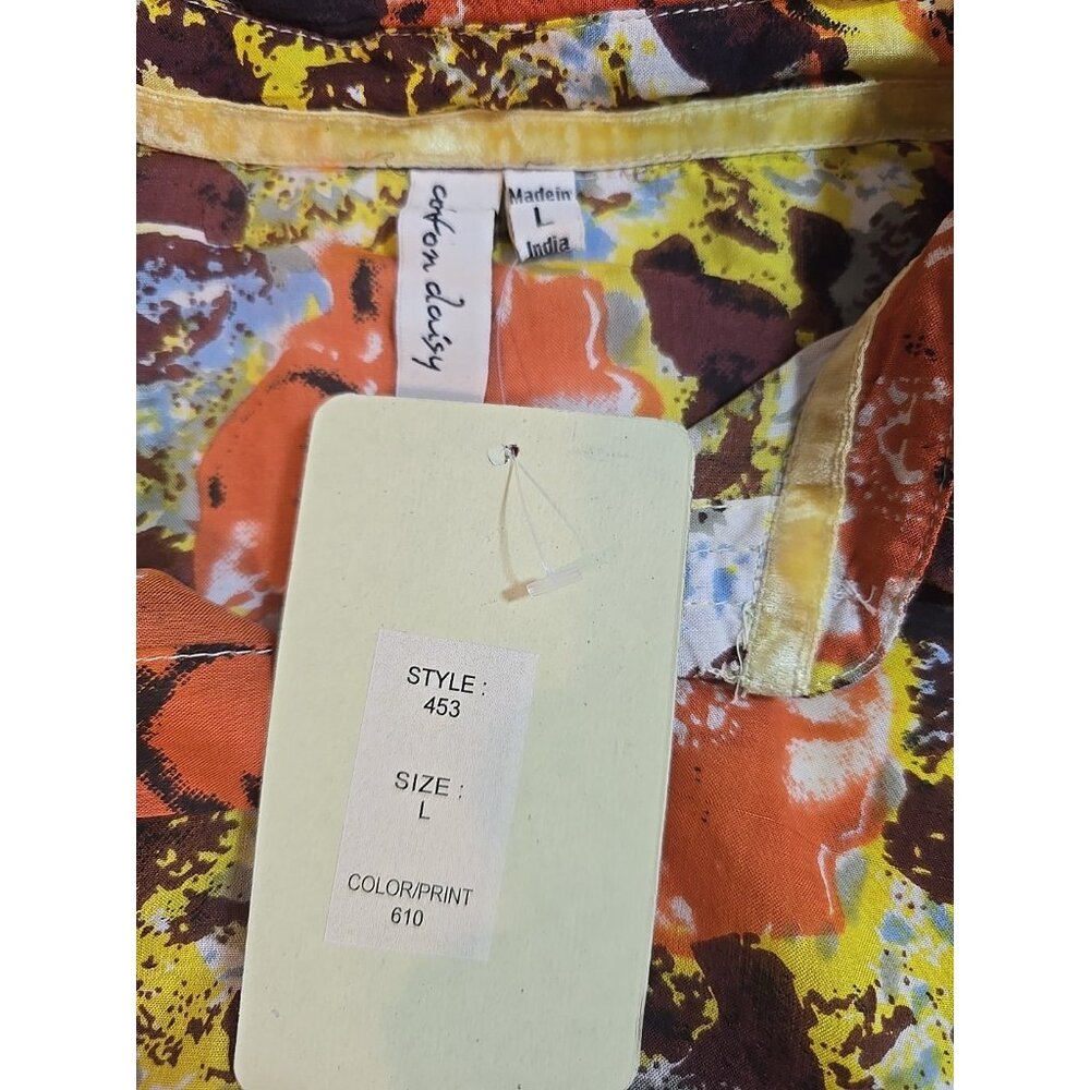 Cotton Daisy Button Down Shirt Lightweight roll‎ tab sleeves Hipster Size L New - Picture 4 of 16